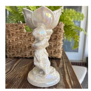 Mother of pearl figurine soap dish 2 cherubs 1970's Vtg Luster finish Tulip